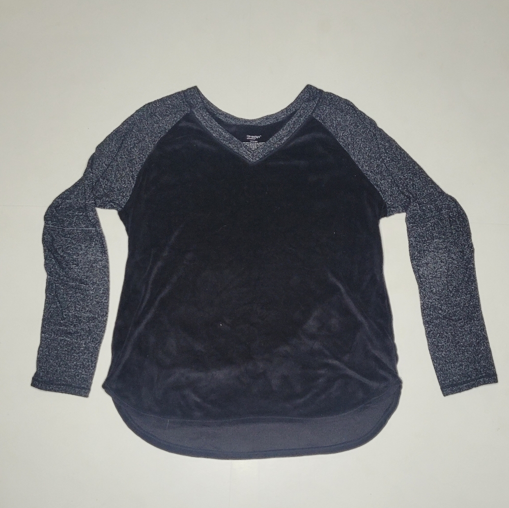 Climate Right CUDDL DUDS Womens Size S Long Sleeve Black V Neck Fleece Shirt